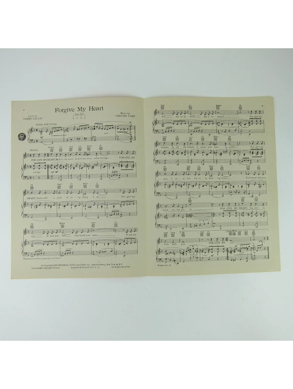 Sheet Music Forgive My Heart Nat King Cole Sammy Gallop Chester Conn Vintge 1955
